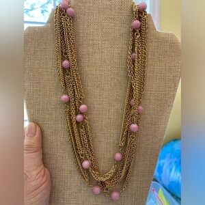 Vintage 90” Long Multi Chains Necklace with Pink Glass Beads‎